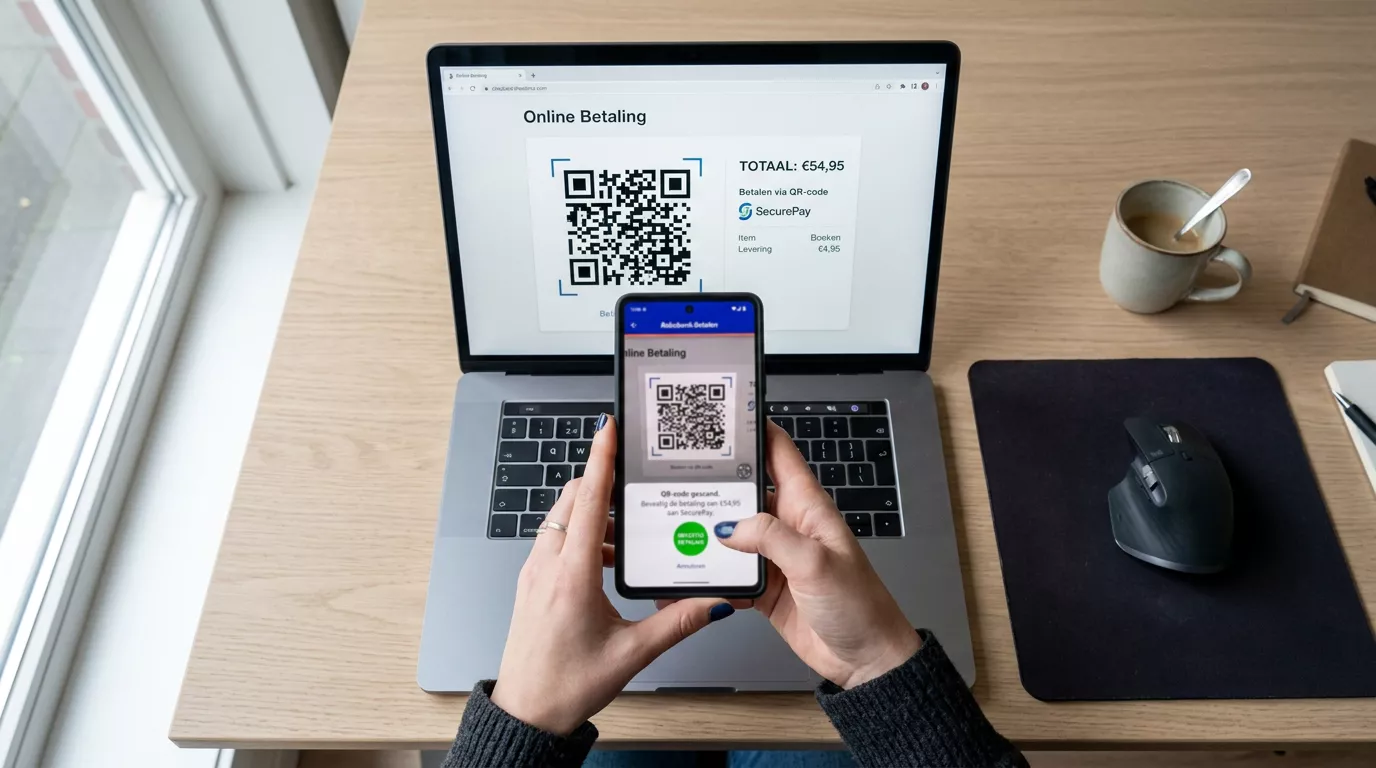 QR-code scannen met een smartphone voor een Payconiq-storting bij een online casino